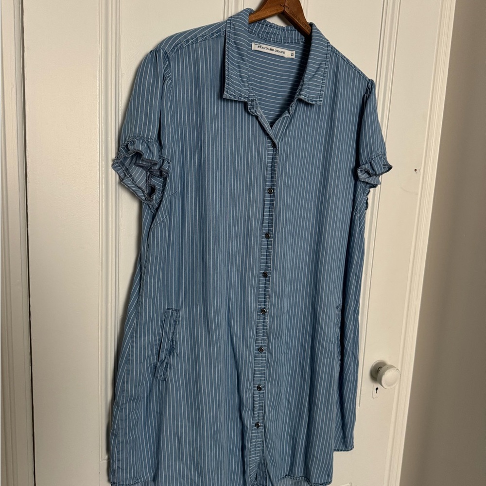 Blue Striped Button-Up Dress